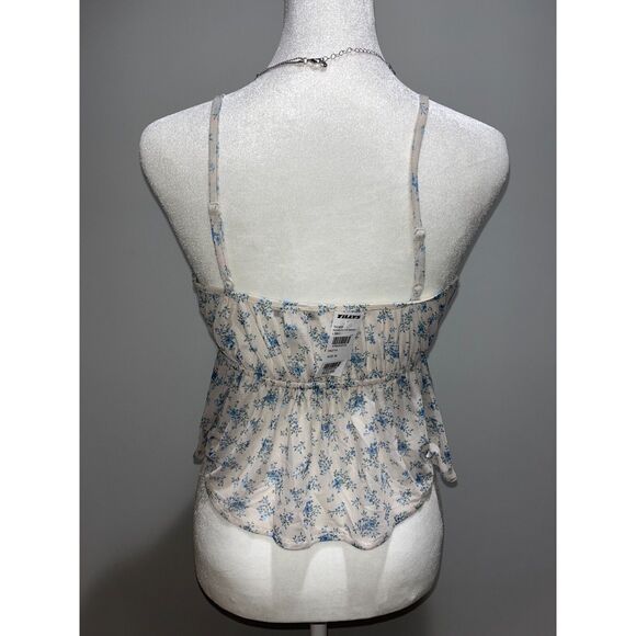 NWT Tilly's RSQ Tank Top Blue Sheer Floral Flowy Crop Tank M - Picture 2 of 5